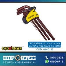 CROWNMAN JG LLAVE ALLEN LARGA 9 PCS ROJO 1.5-10MM