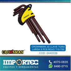 CROWNMAN JG LLAVE TORX LARGA 9 PCS ROJO T10-T50