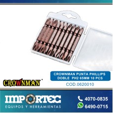 CROWNMAN PUNTA PHILLIPS DOBLE  PH2 65MM 10 PCS